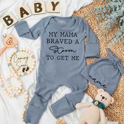My Mama Braved a Storm Newborn Bodysuit Baby Coming Home Outfit Shower Gift Gentle Soft Cotton Unisex Infant Apparel with Meaningful Quote