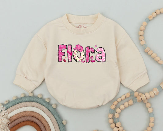 Flora Western Cowgirl 1st Birthday Romper Baby Girl Outfit Custom Name Design Western Baby Clothes