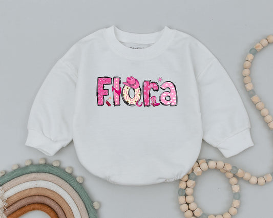 Flora Western Cowgirl 1st Birthday Romper Baby Girl Outfit Custom Name Design Western Baby Clothes