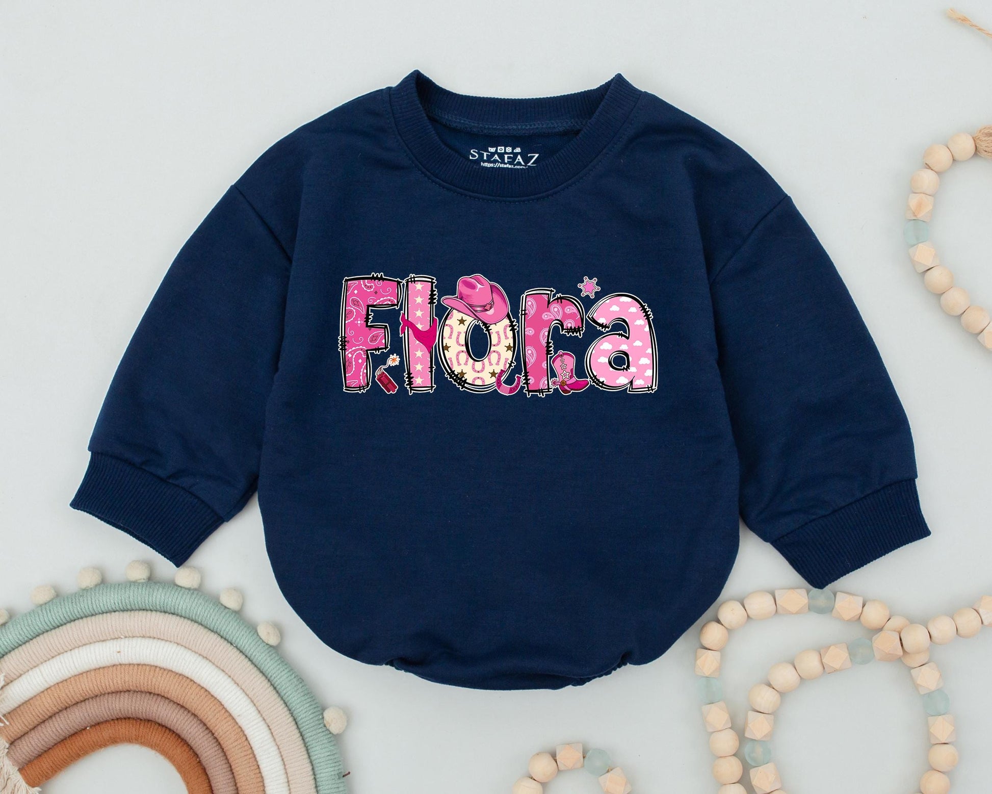 Flora Western Cowgirl 1st Birthday Romper Baby Girl Outfit Custom Name Design Western Baby Clothes