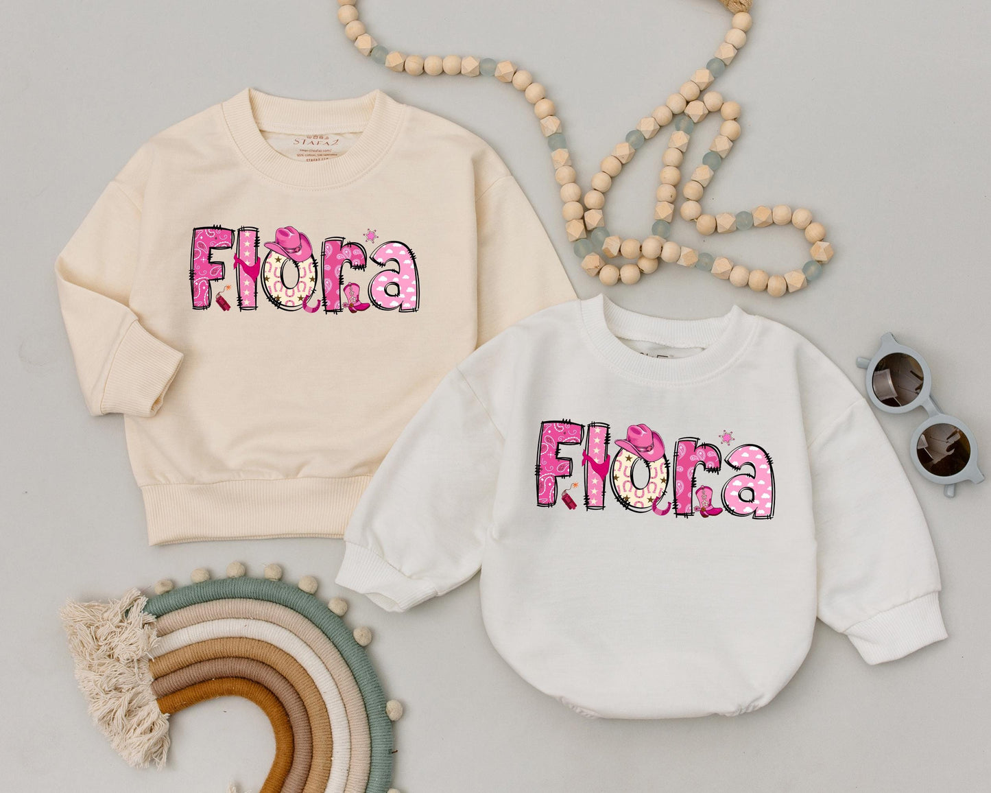 Flora Western Cowgirl 1st Birthday Romper Baby Girl Outfit Custom Name Design Western Baby Clothes