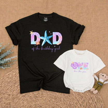 Whimsical Mermaid Birthday Family Shirts Pastel Purple Pink Blue Scale Crab Starfish Shells Mom Dad Birthday Girl Outfit Matching