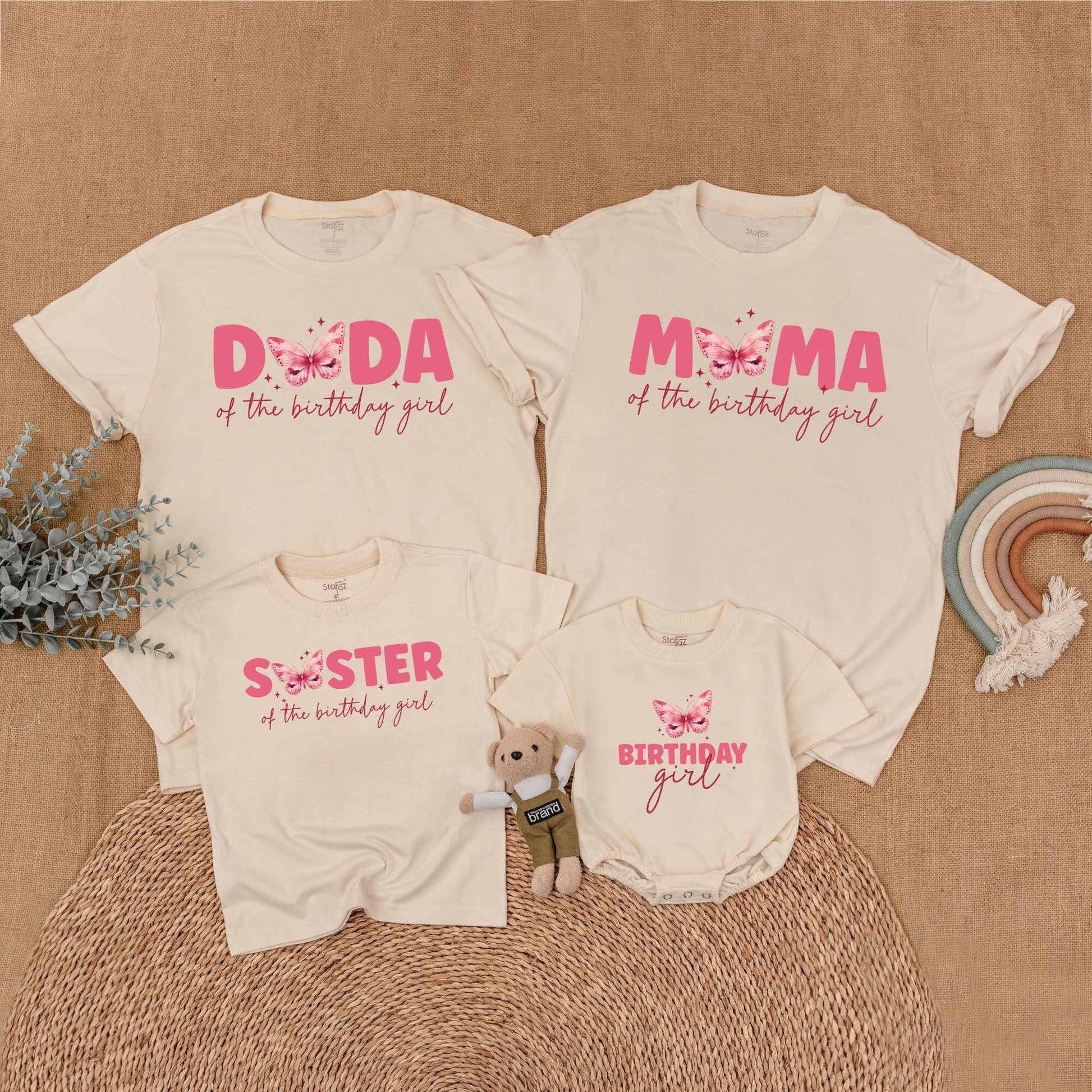 Butterfly Birthday Girl Matching Family Shirts Cute Outfit Baby Romper First Birthday Party Flutter Theme Matching Set Toddler Birthday Gift Idea