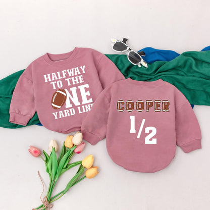 Personalized Halfway To The One Yard Line 6 Month Baby Romper Half Birthday Outfit Football Season Bodysuit Comfortable Infant Celebration Gift Idea