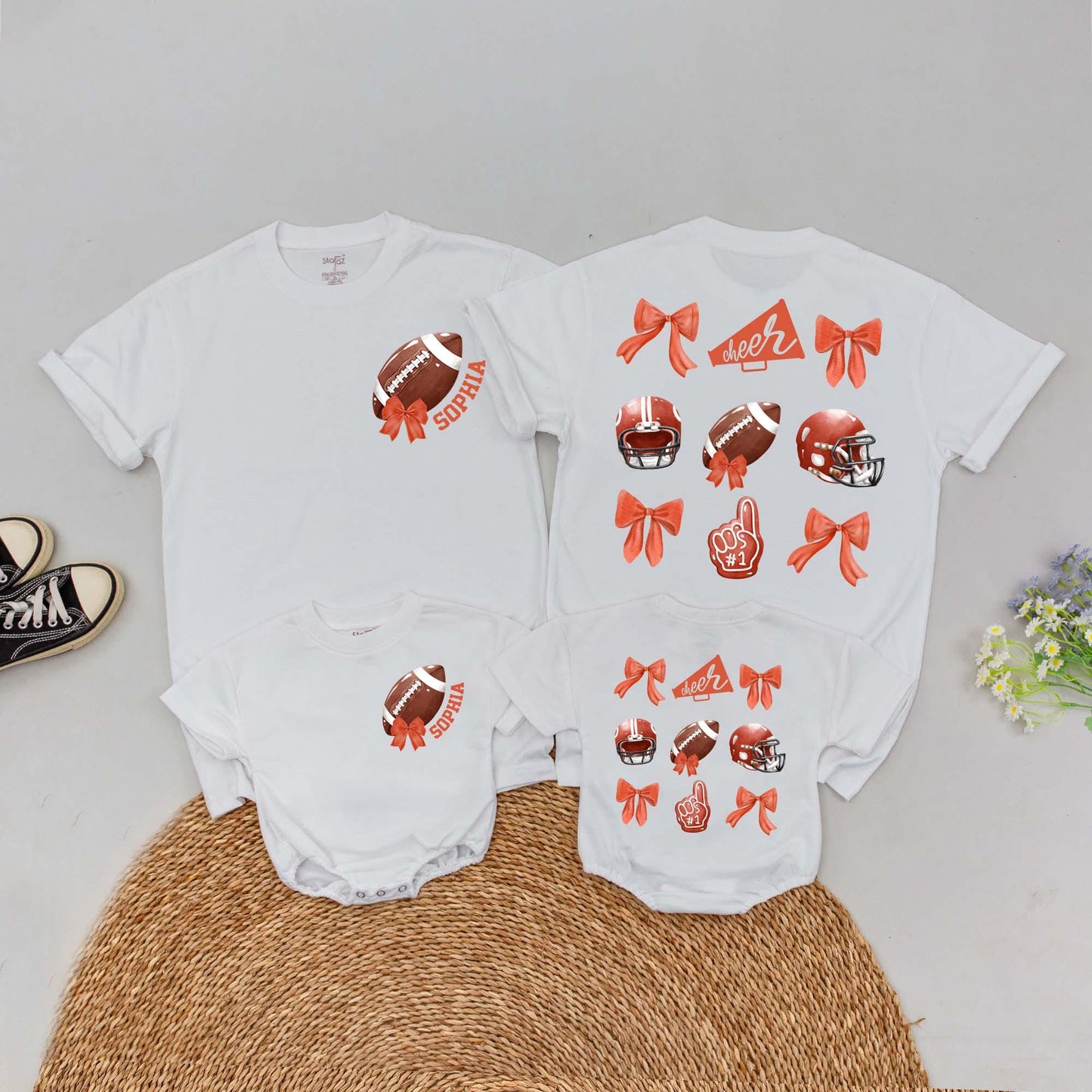 Personalized Retro Football Name Family Shirt Gameday Season Baby Girl Romper Kid Gift