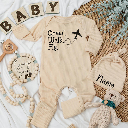 Flight Buddy Baby Bodysuit & Hat Set Airplane Theme, Pilot Co-Pilot Outfit, Cute Newborn Take Home Gift, Baby Shower Pregnancy Reveal, Craw Walk Fly (137 chars)