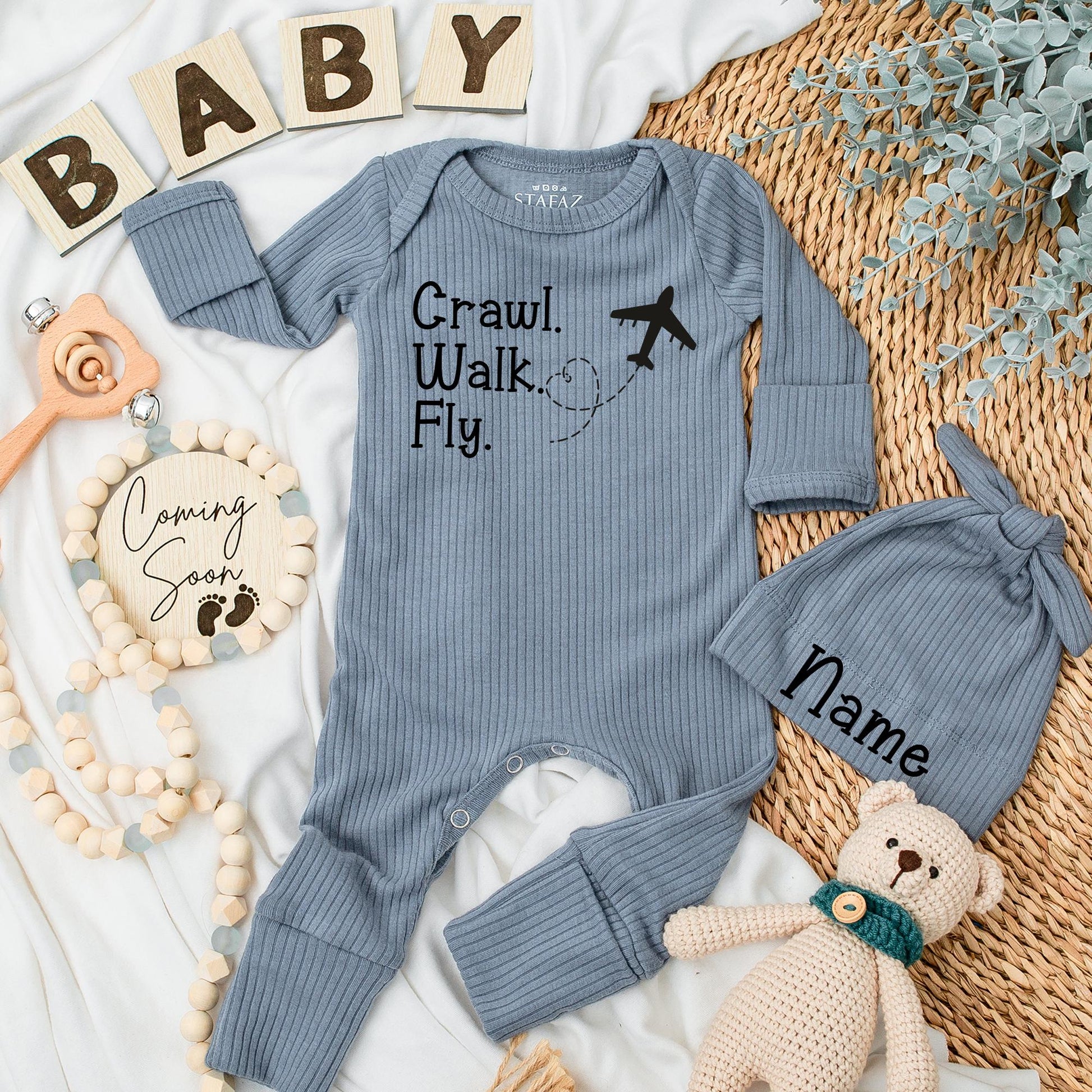 Flight Buddy Baby Bodysuit & Hat Set Airplane Theme, Pilot Co-Pilot Outfit, Cute Newborn Take Home Gift, Baby Shower Pregnancy Reveal, Craw Walk Fly (137 chars)