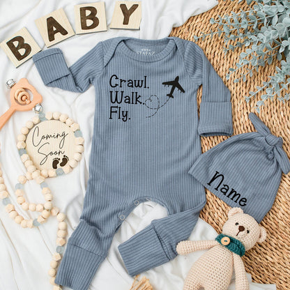 Flight Buddy Baby Bodysuit & Hat Set Airplane Theme, Pilot Co-Pilot Outfit, Cute Newborn Take Home Gift, Baby Shower Pregnancy Reveal, Craw Walk Fly (137 chars)