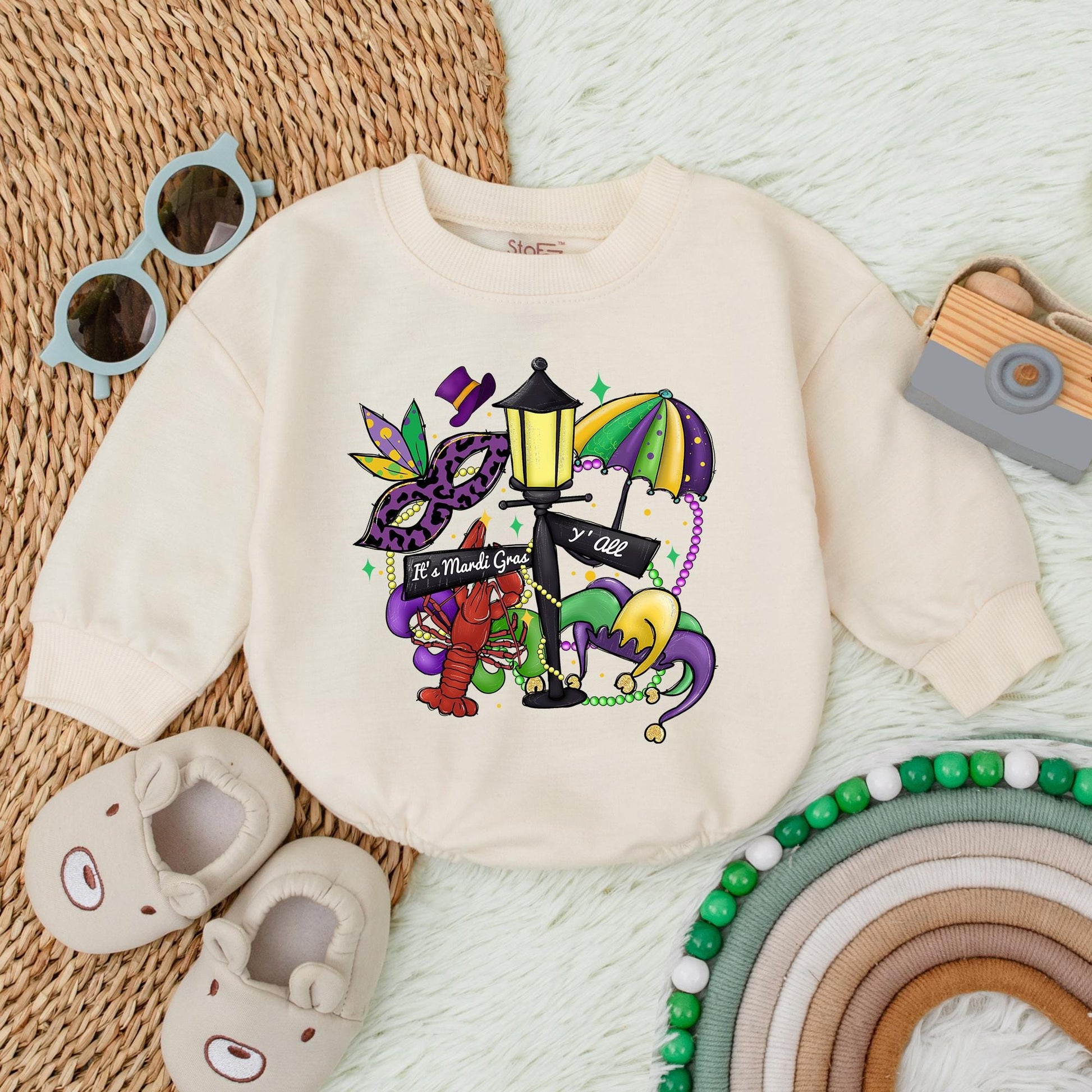 Mardi Gras Y'all Baby Romper King Cake Baby Bodysuit Festive Matching Outfit for Kids Fun Holiday Vibes