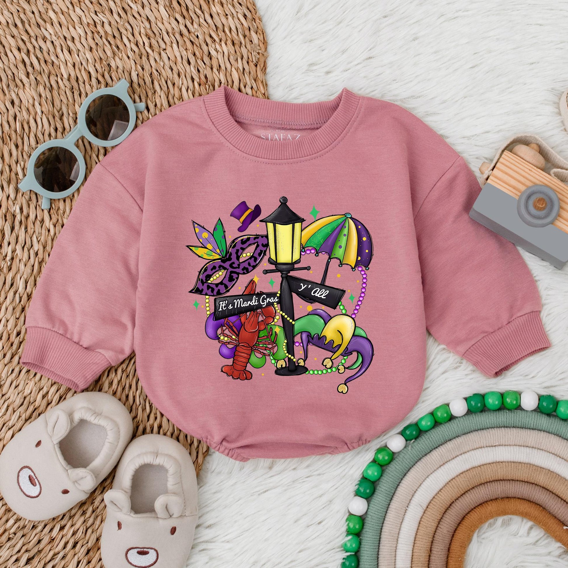 Mardi Gras Y'all Baby Romper King Cake Baby Bodysuit Festive Matching Outfit for Kids Fun Holiday Vibes