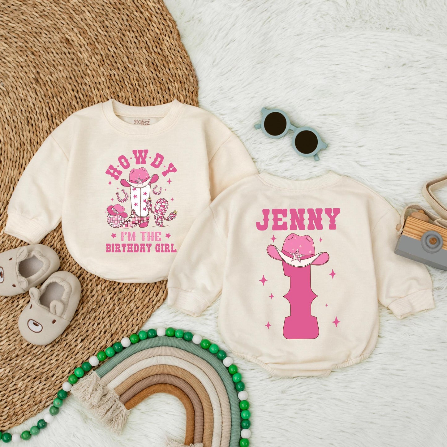 Custom My First Rodeo Bubble Romper First Birthday Outfit Baby Girl Western Cowgirl Style Adorable 1st Birthday Baby Gift Comfortable Short Sleeve Bodysuit