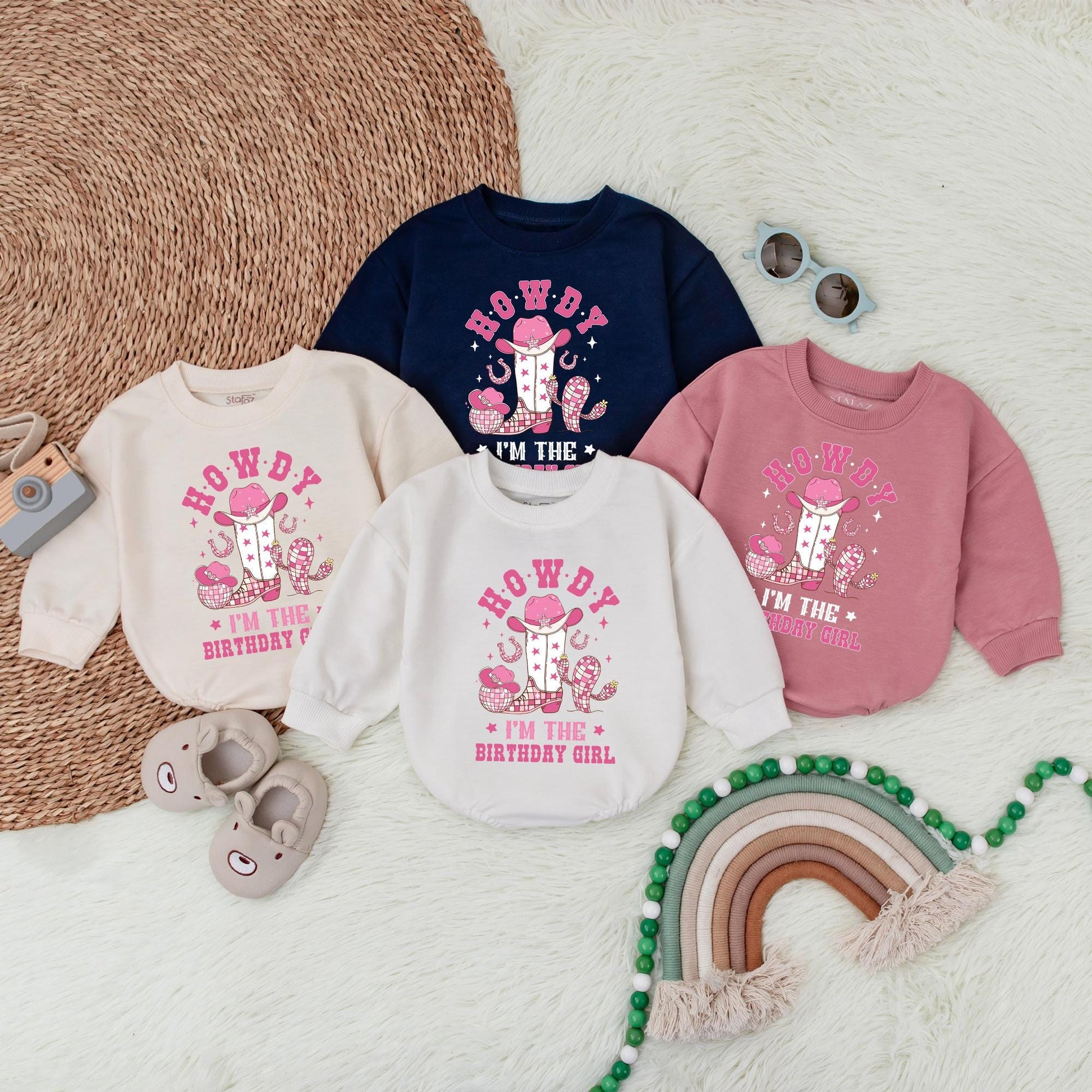 Custom My First Rodeo Bubble Romper First Birthday Outfit Baby Girl Western Cowgirl Style Adorable 1st Birthday Baby Gift Comfortable Short Sleeve Bodysuit
