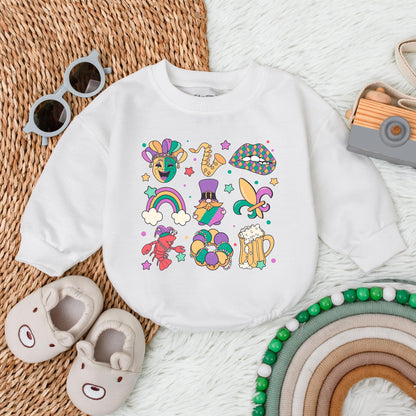 Mardi Gras Baby Bubble Romper King Cake Baby Bodysuit Festive Newborn Outfit for Baby Shower Gift