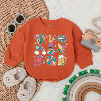 Mardi Gras Baby Bubble Romper King Cake Baby Bodysuit Festive Newborn Outfit for Baby Shower Gift