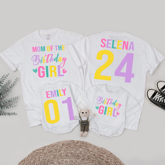 Birthday Girl Family Matching Shirts Mom Dad Colorful Celebration Outfits Fun Kids Birthday Party Tees