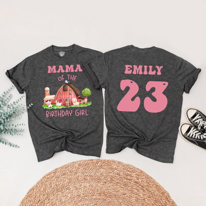 Farm Birthday Girl Family Matching Shirt: Cute Barnyard Animals Tee for Her Party, Pink Text, Personalized Age & Name, Comfortable Cotton Bday T-Shirt 