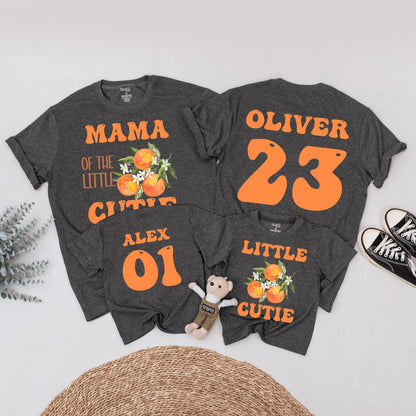 Little Cutie Orange Baby Outfit: Family Matching Shirts & Romper with Retro Floral Designs for Baby Shower & Newborn Gift - Cute & Personalized