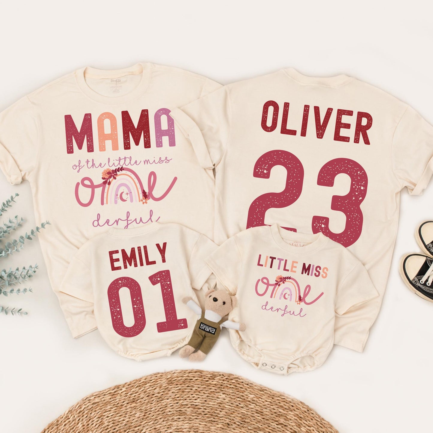 Onederful First Birthday Family Matching Shirts Boho Rainbow Little Miss One Birthday Outfit Mama Mom Daughter Celebration