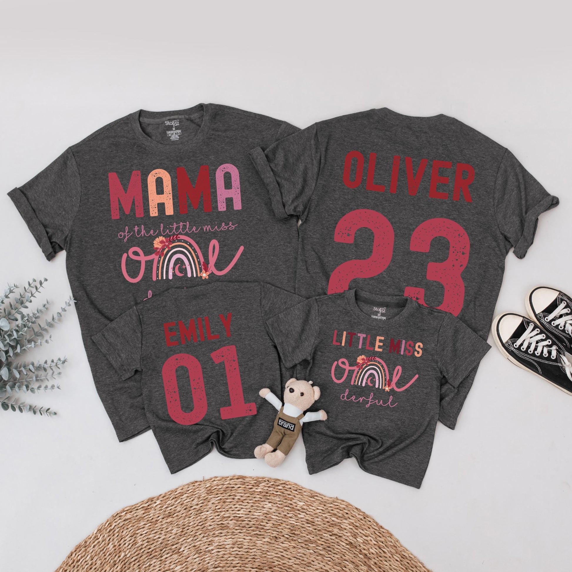 Onederful First Birthday Family Matching Shirts Boho Rainbow Little Miss One Birthday Outfit Mama Mom Daughter Celebration