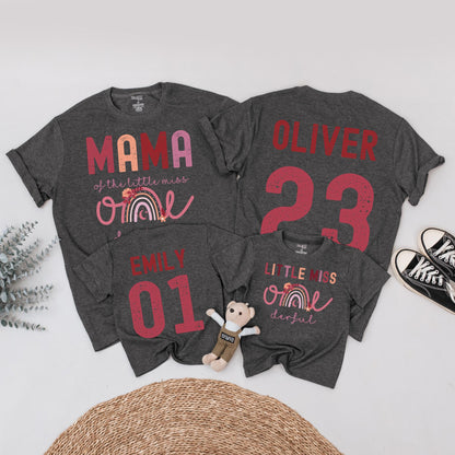 Onederful First Birthday Family Matching Shirts Boho Rainbow Little Miss One Birthday Outfit Mama Mom Daughter Celebration