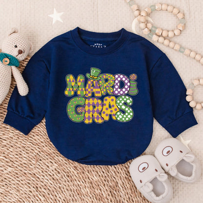 Mardi Gras Baby Romper Sweatshirt Cute Baby Girl Outfit Newborn Bodysuit Infant Clothes Festive Fleur-de-lis Design Comfortable Cotton