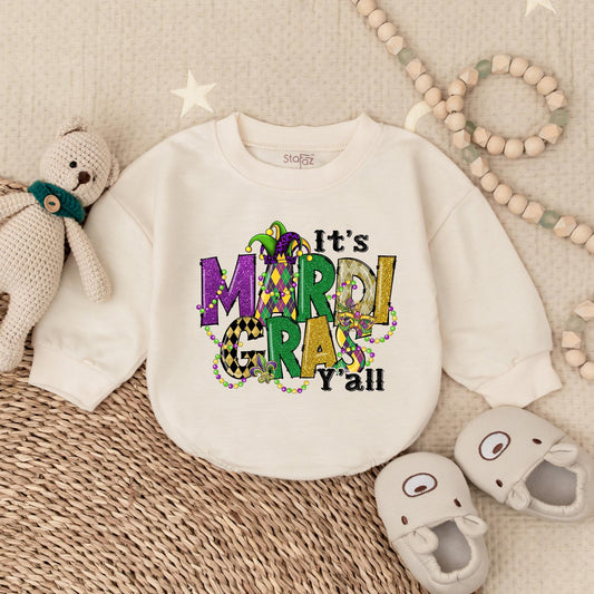 Mardi Gras Y'all Baby Romper Sweatshirt Festive Infant Girl Outfit Comfortable Holiday Bodysuit Cute Newborn Clothes First Celebration Gift