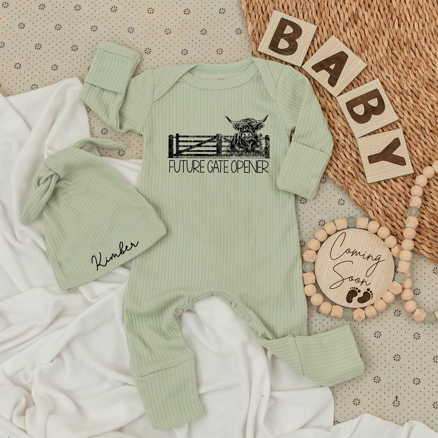 Future Gate Opener Baby Bodysuit & Hat Set Farm Announcement Gift, Newborn Outfit Boy Girl Cattle Farmer Baby Shower Gift 140