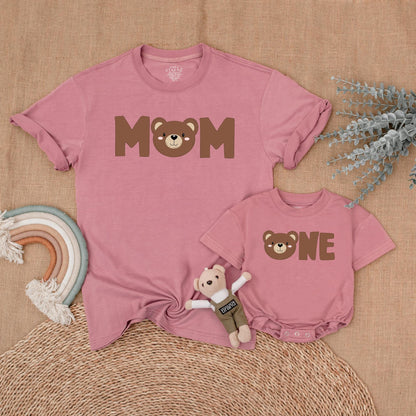 Matching Bear First Birthday Family Shirts Little Bear Birthday Girl Boy Outfit 1st Birthday Celebration Mom Dad Soft Cotton Bubble Romper