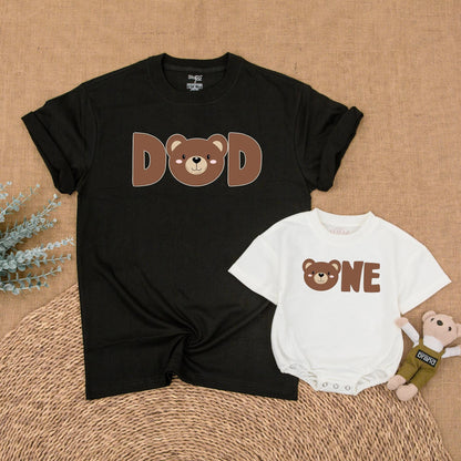 Matching Bear First Birthday Family Shirts Little Bear Birthday Girl Boy Outfit 1st Birthday Celebration Mom Dad Soft Cotton Bubble Romper