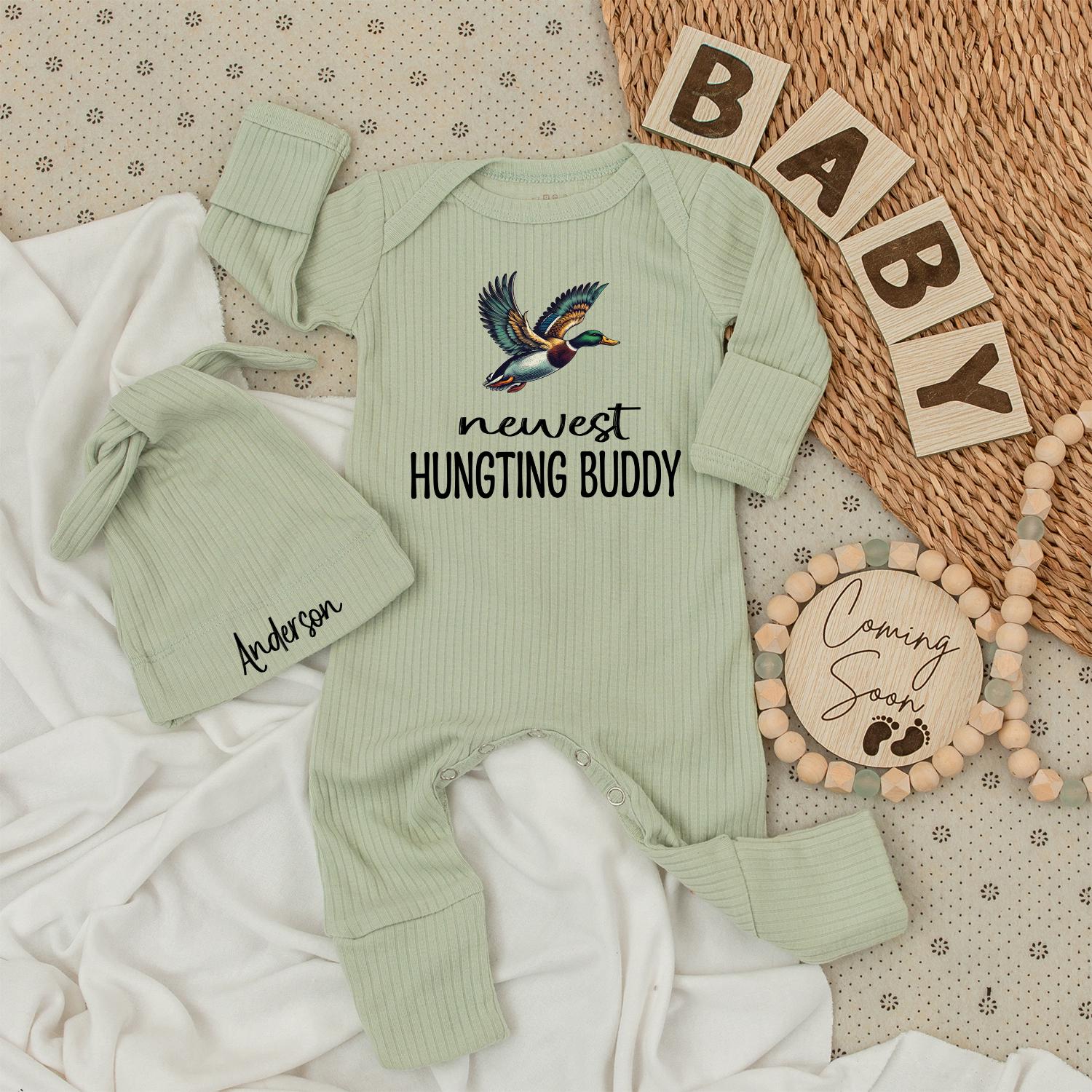 Future Hunting Buddy Bodysuit & Hat Set, Family Baby Romper Announcement Gift, Camping Newborn Outfit for Little Adventurer's First Hunt! 139