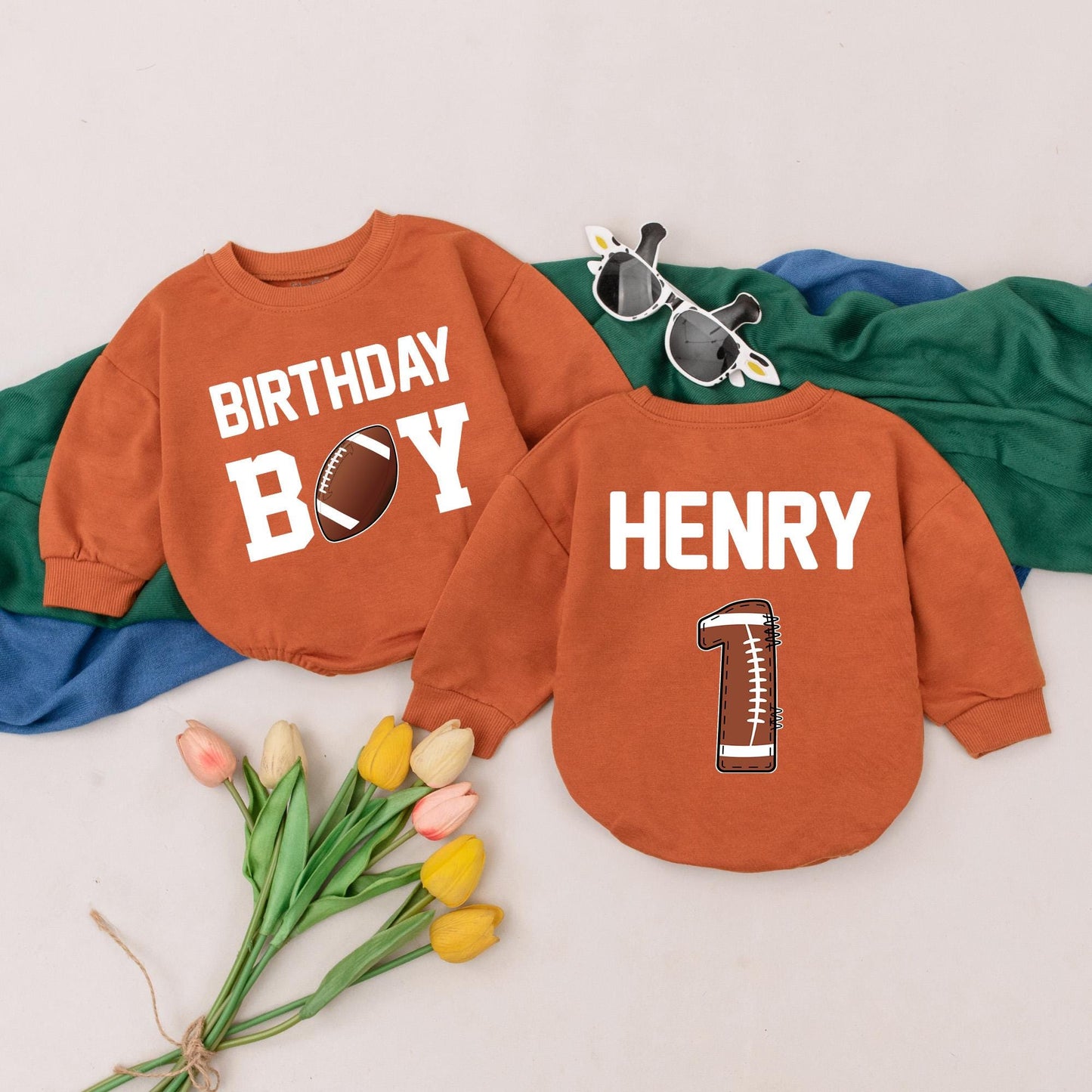 Personalized Football Birthday Boy Romper 1st Birthday Outfit for Baby Boy Sports Party Clothes