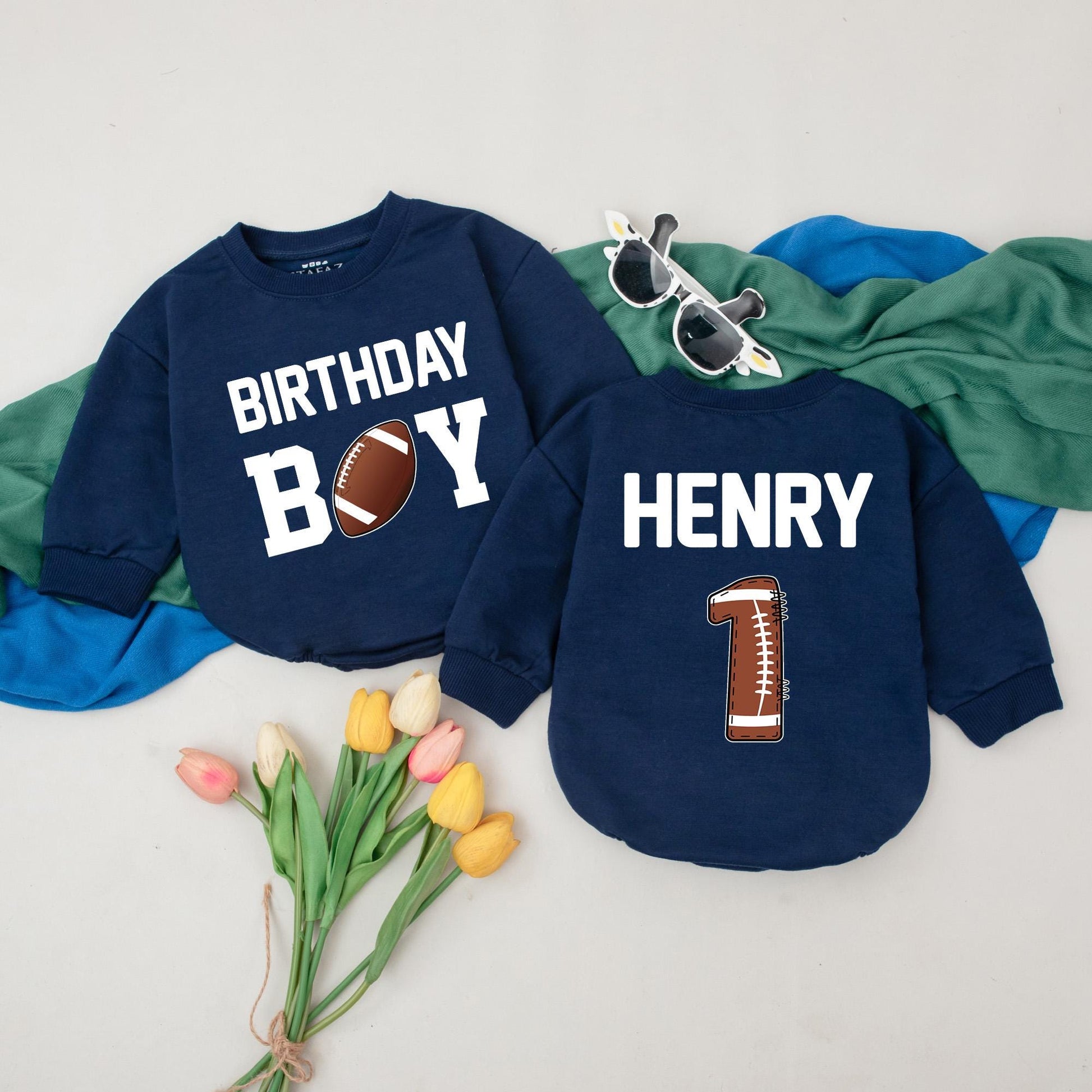 Personalized Football Birthday Boy Romper 1st Birthday Outfit for Baby Boy Sports Party Clothes