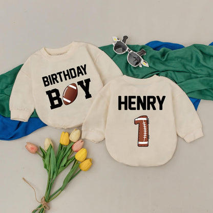 Personalized Football Birthday Boy Romper 1st Birthday Outfit for Baby Boy Sports Party Clothes