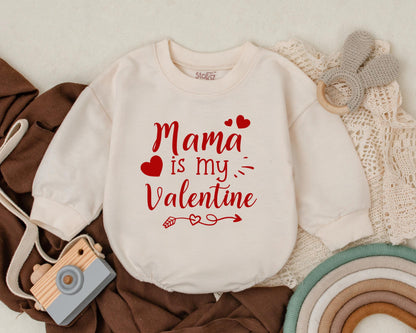 Mama is My Valentine Baby Bubble Romper Cute Red Heart Infant Outfit First Valentine's Day Clothes Baby Shower Gift Toddler