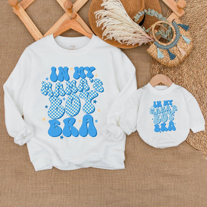 Retro Mama's Boy & Mama Matching Outfits Baby Romper & Sweatshirt Neutral Toddler Boy Cotton Set Mommy and Me USA