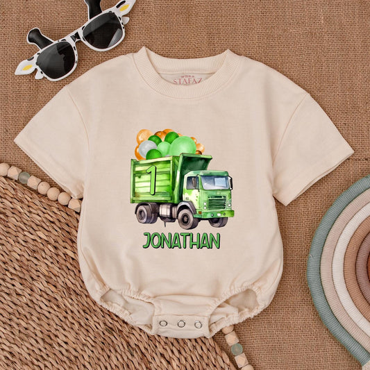 Personalized Garbage Truck Baby Romper - Truck Driver Outfit Newborn Bodysuit for Baby Boy - Trash Truck Gift, Baby Shower