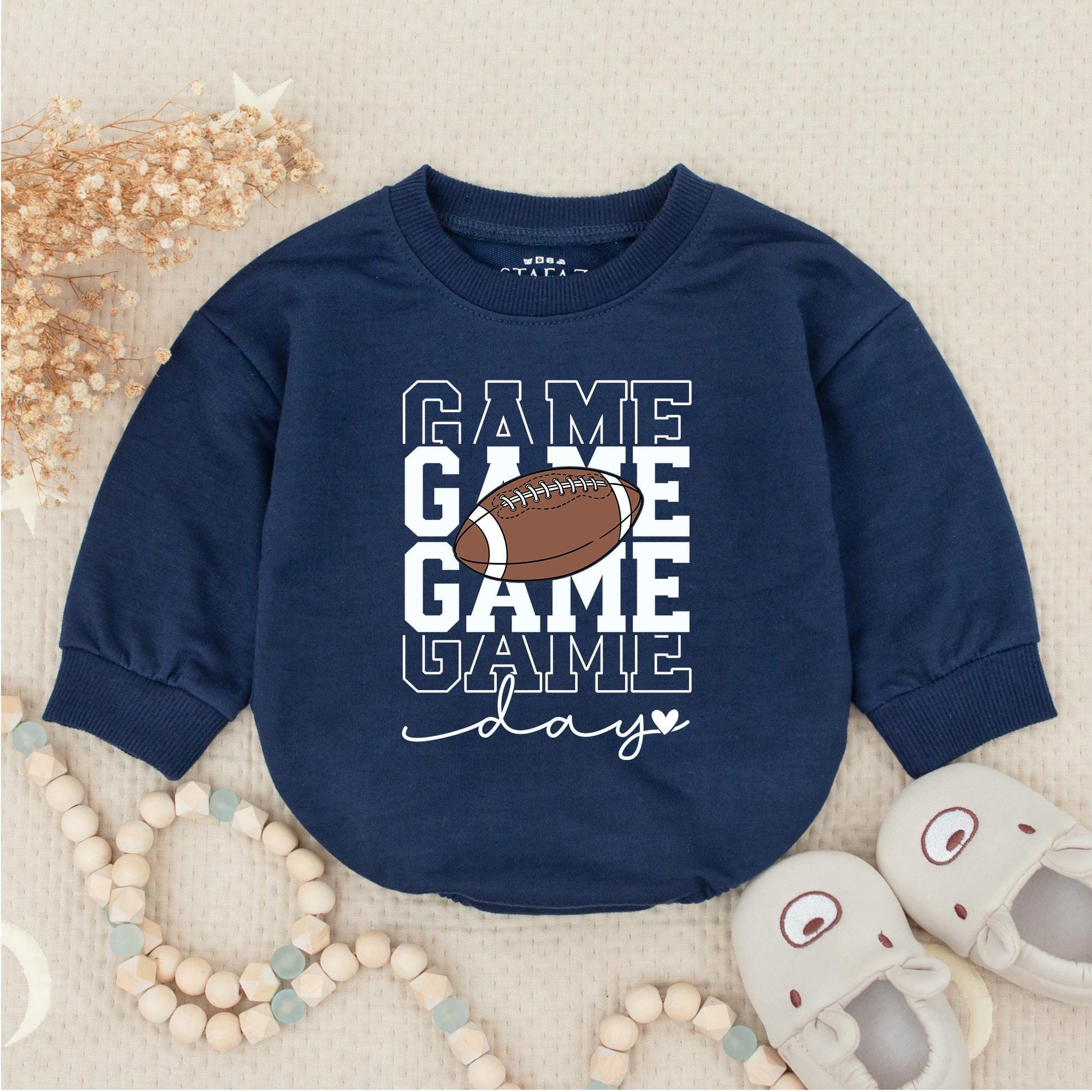 Gameday Football Baby Boy Bubble Romper - Daddy's Little Player Newborn Outfit Baby Boy Clothes Gift - Football Bodysuit