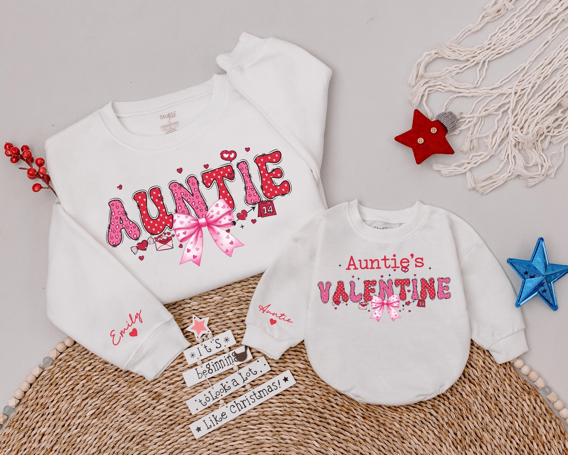 Auntie's Valentine Sweatshirt with Hearts & Pink Leopard Bubble Letters - Cute Aunt Niece Gift