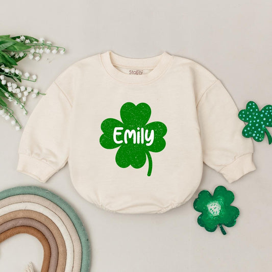 Emily Clover Romper St. Patrick's Day Outfit, Personalized Irish Baby Gift, Custom Name, Baby Girl/Boy Clothes, Newborn Romper, Shamrock