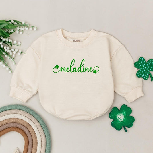 Personalized Clover Romper Sweatshirt Baby Outfit Custom Name Irish Baby Gift St. Patrick's Day Clothes Newborn Girl Boy