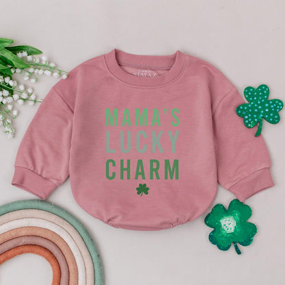 Mama's Lucky Charm Romper St Patrick's Day Baby Bodysuit Green Four Leaf Clover Irish Baby Gift Newborn Outfit