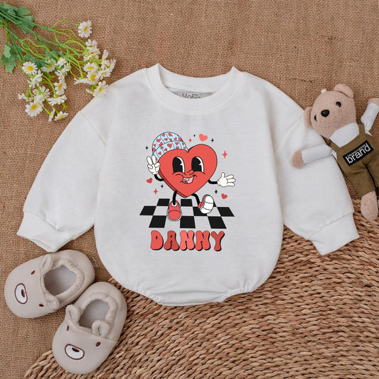 Personalized Valentine Heart Baby Romper My 1st Valentine Outfit Retro Baby Girl Clothes Valentine Day Gifts for Newborns