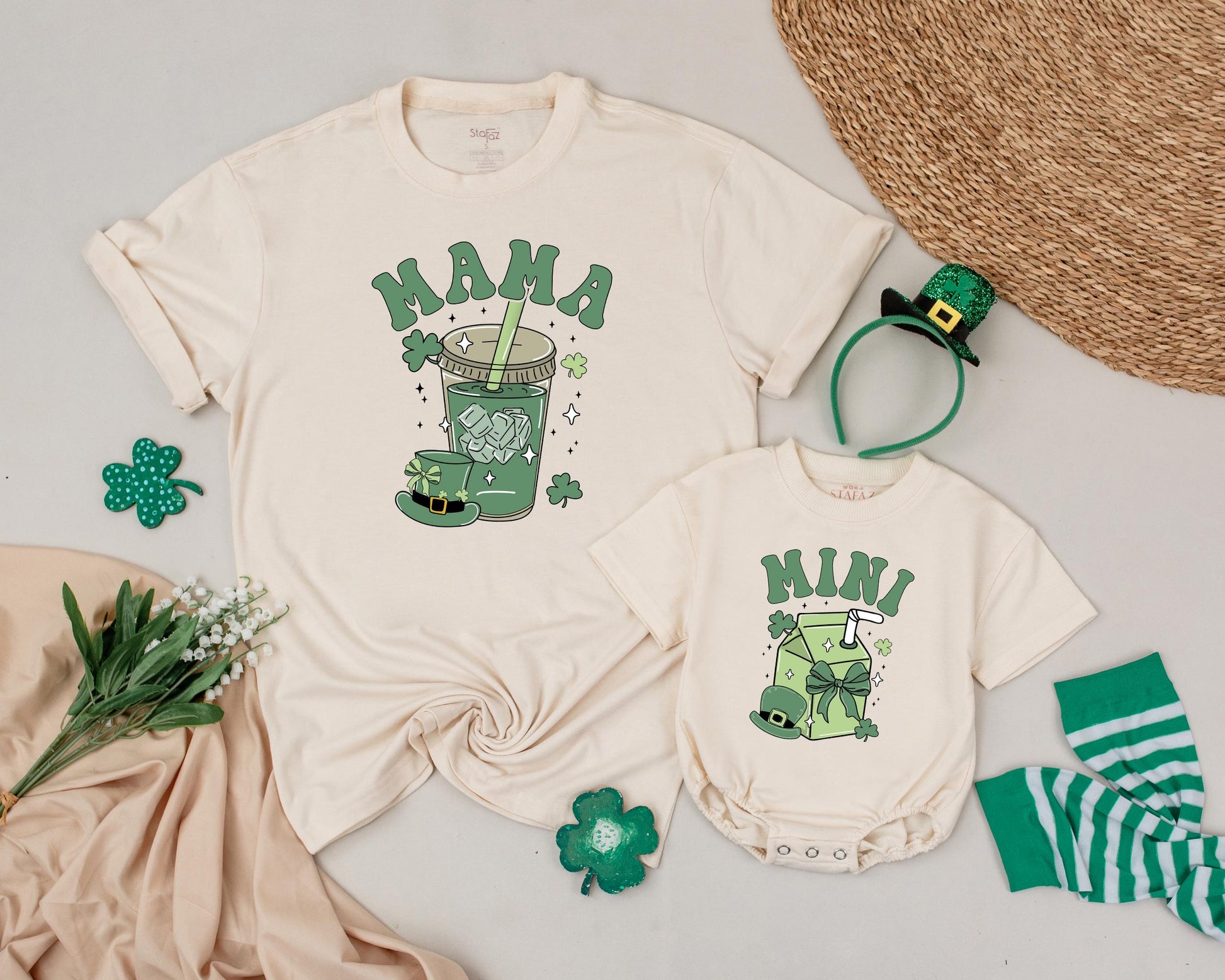 Lucky One Birthday Matching Family Shirts, Retro Shamrock 1st St. Patrick's Day, Mama and Mini Outfit, Personalized Irish Baby Bodysuit, Photo Prop (138 chars)