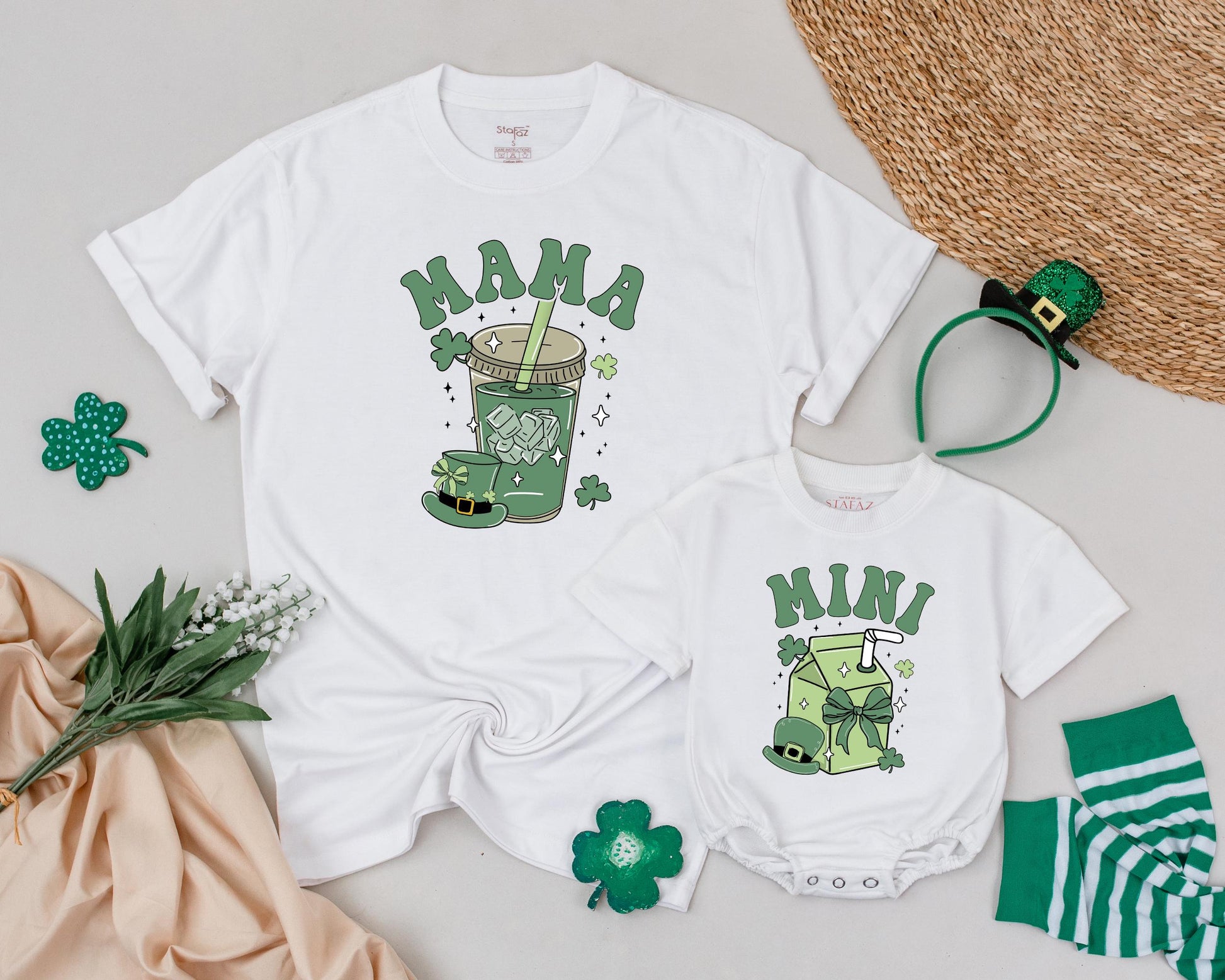 Lucky One Birthday Matching Family Shirts, Retro Shamrock 1st St. Patrick's Day, Mama and Mini Outfit, Personalized Irish Baby Bodysuit, Photo Prop (138 chars)