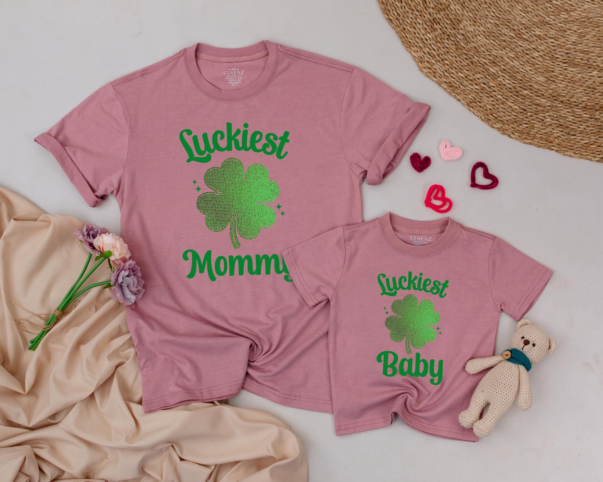 Matching St. Patrick's Day Mommy and Me Shirts, Bling Shamrock Outfit, Personalized Luckiest Baby/Mommy Tee, 1st St Patricks Day Family