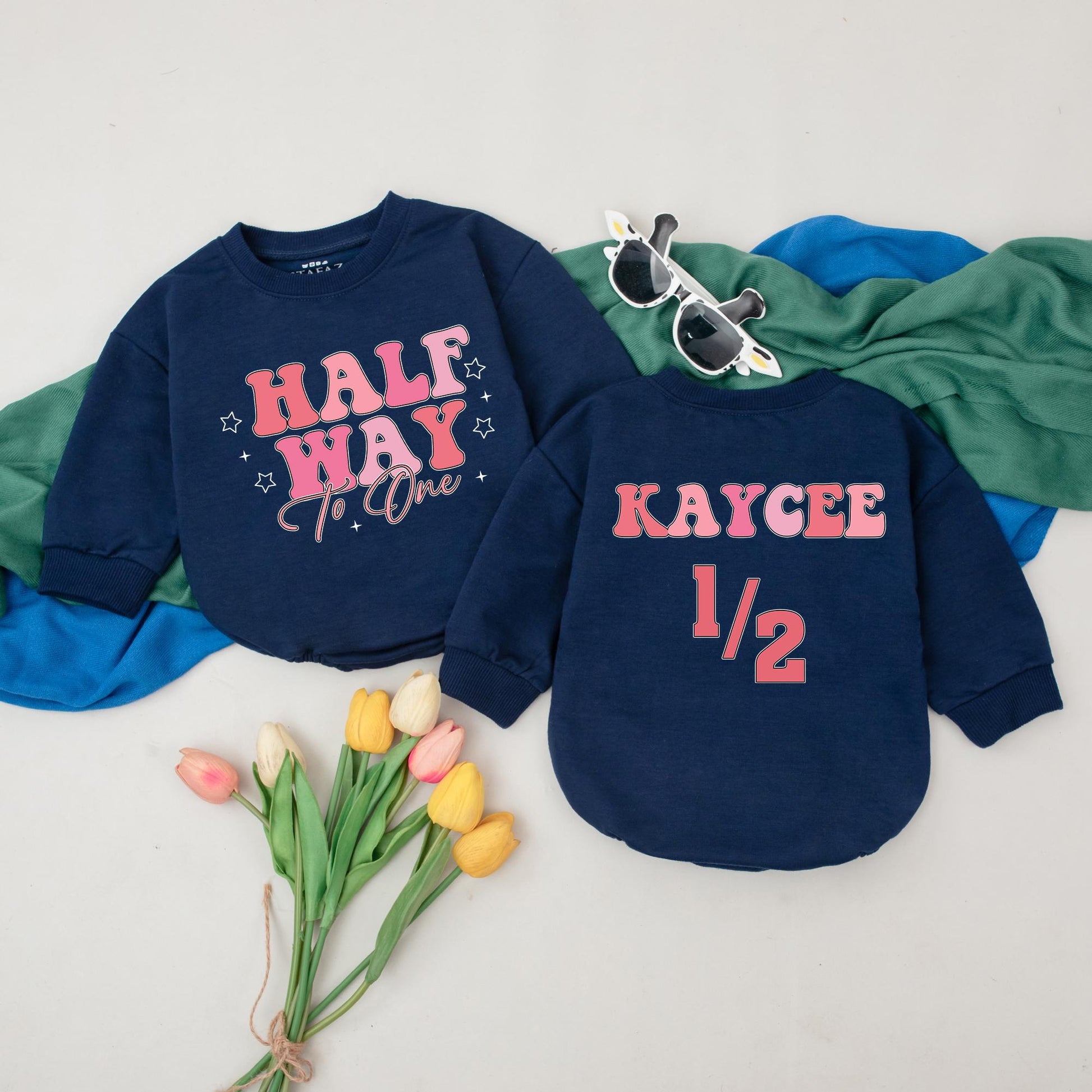 Half Way To One Romper for Baby Girl Personalized 6 Months Birthday Outfit Gift