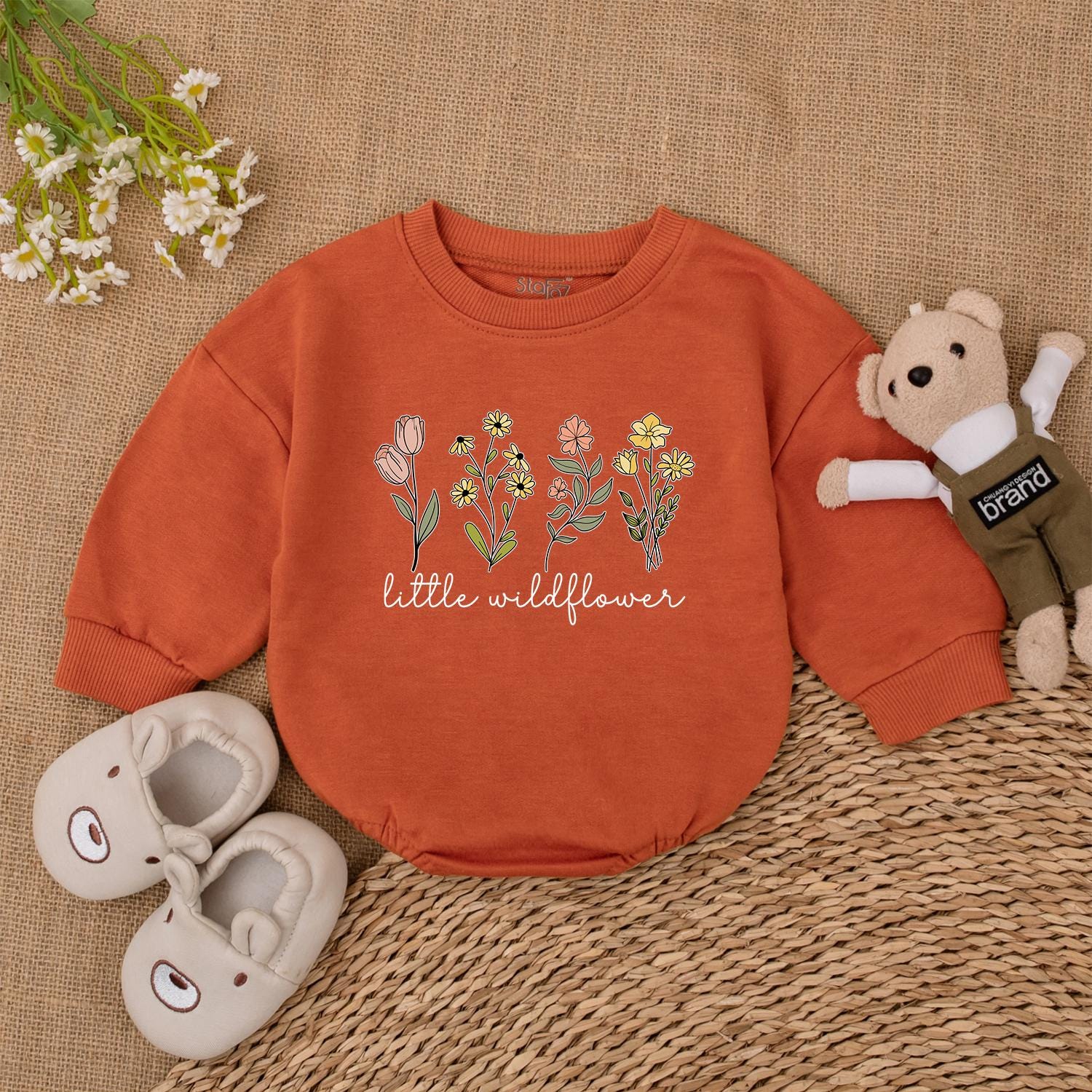 Little Wildflower Baby Romper Sweet Floral Print Pink Yellow Peach Baby Girl Clothes Gift for Shower Newborn