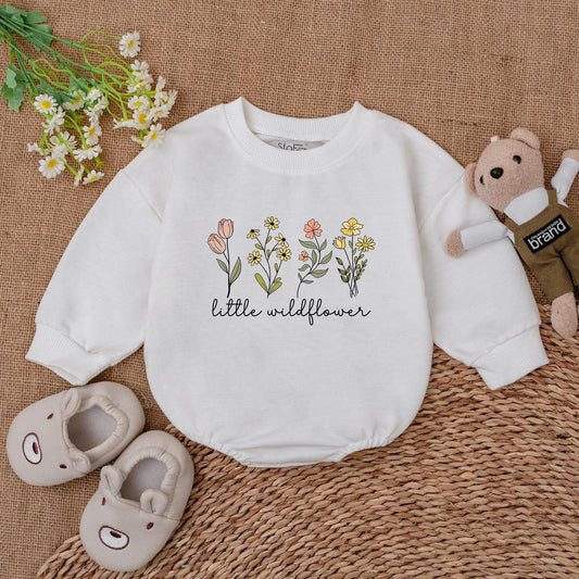 Little Wildflower Baby Romper Sweet Floral Print Pink Yellow Peach Baby Girl Clothes Gift for Shower Newborn