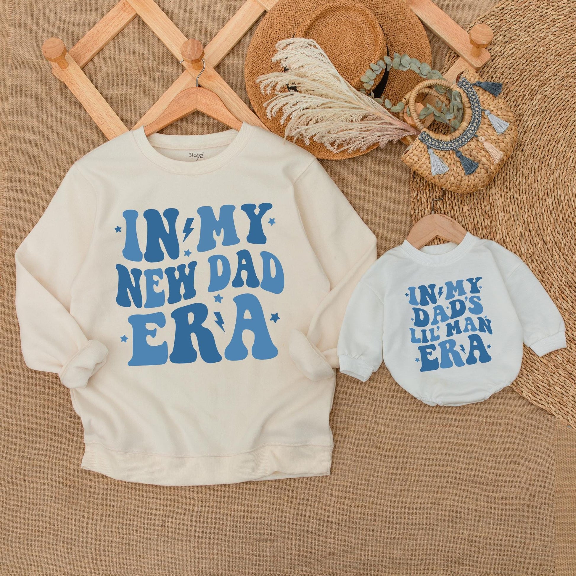 Matching Dad & Son Neutral Sweatshirt Outfit Baby Romper Set, Casual Family Matching Clothes, Dad's Boy Cozy Outfit, USA Patriotic