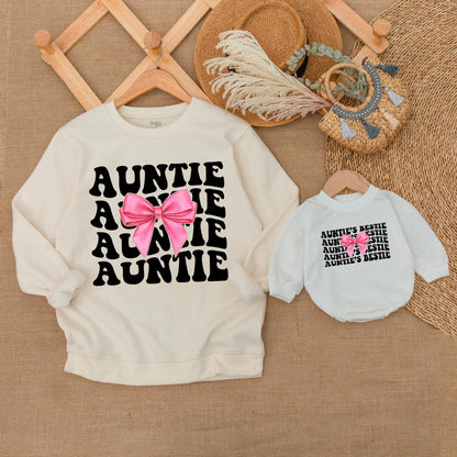Auntie and Bestie Matching Sweatshirts for Nephew and Niece, Soft Comfortable Cotton Baby Toddler Outfit Family Visit Gift